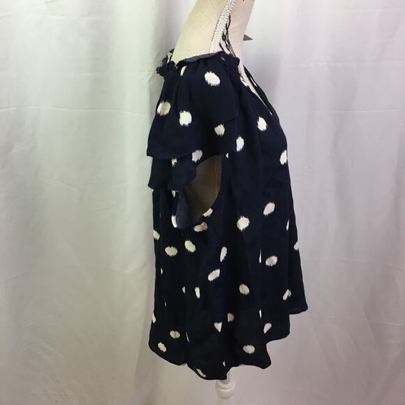 A New Day Polka Dot Flutter Sleeve Blouse Navy S - Picture 4 of 13